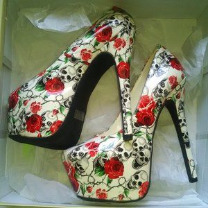 Rare skull roses sexy heels shoes
